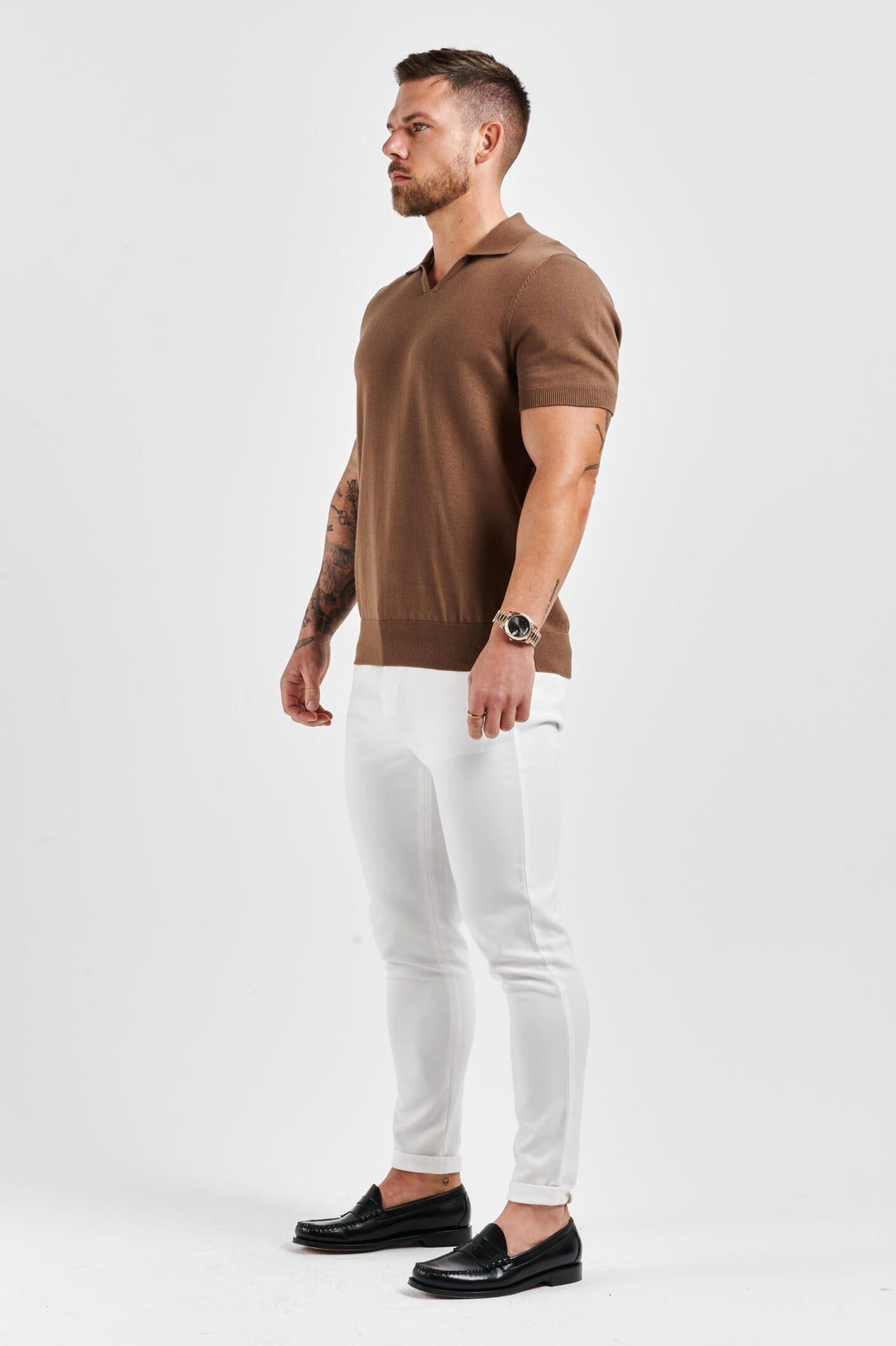 Legend London Polo LEGEND OPEN COLLAR POLO SHIRT - BROWN