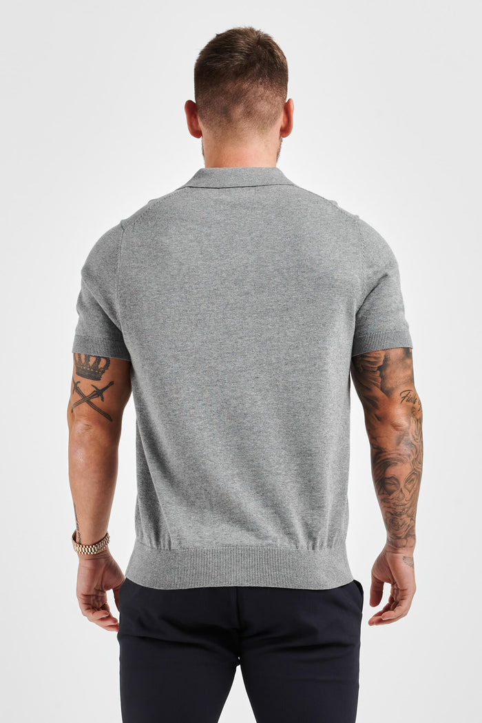 LEGEND OPEN COLLAR POLO SHIRT - GREY MARL