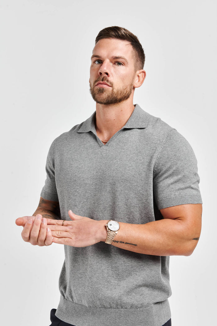 LEGEND OPEN COLLAR POLO SHIRT - GREY MARL