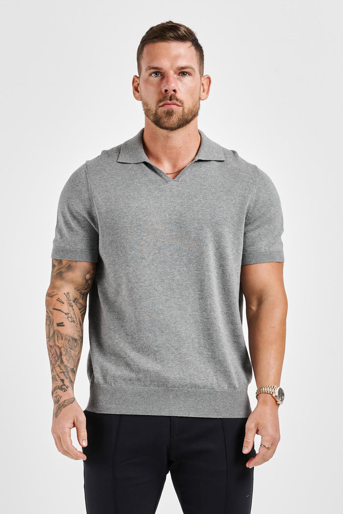 LEGEND POLOSHIRT MIT OFFENEM KRAGEN – GRAU MELIERT