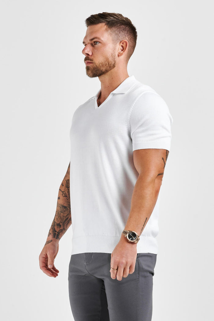 LEGEND OPEN COLLAR POLO SHIRT - WHITE