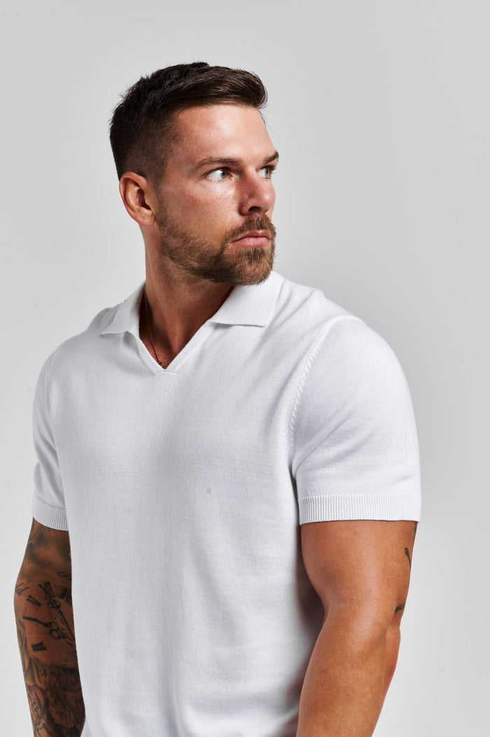 LEGEND OPEN COLLAR POLO SHIRT - WHITE