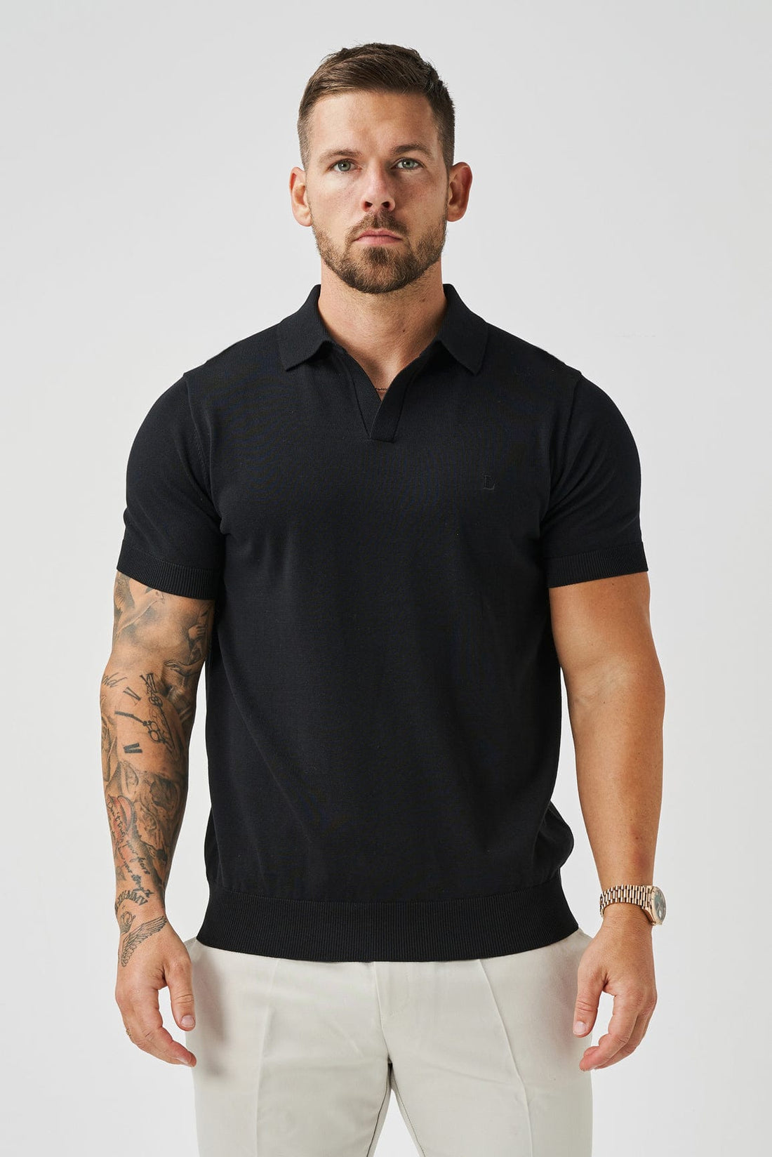 Legend London Polo OPEN COLLAR POLO - BLACK