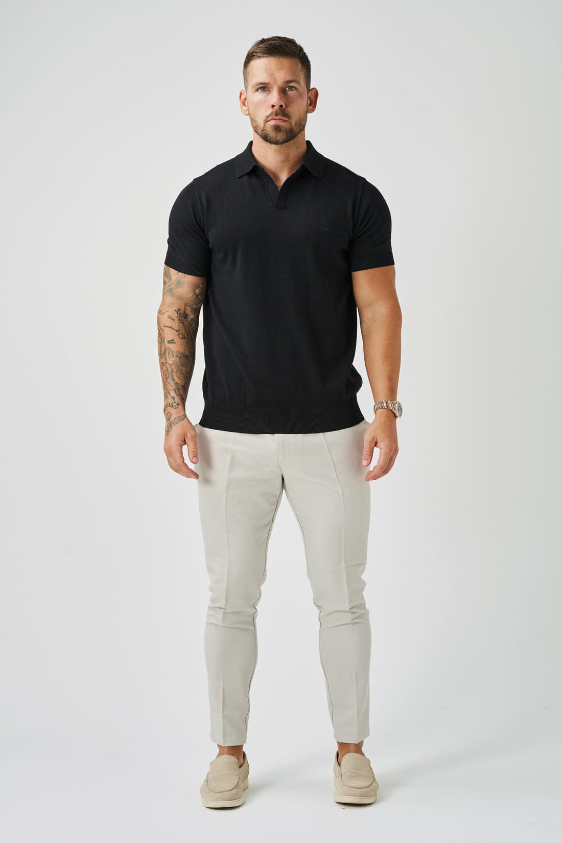 Legend London Polo OPEN COLLAR POLO - BLACK