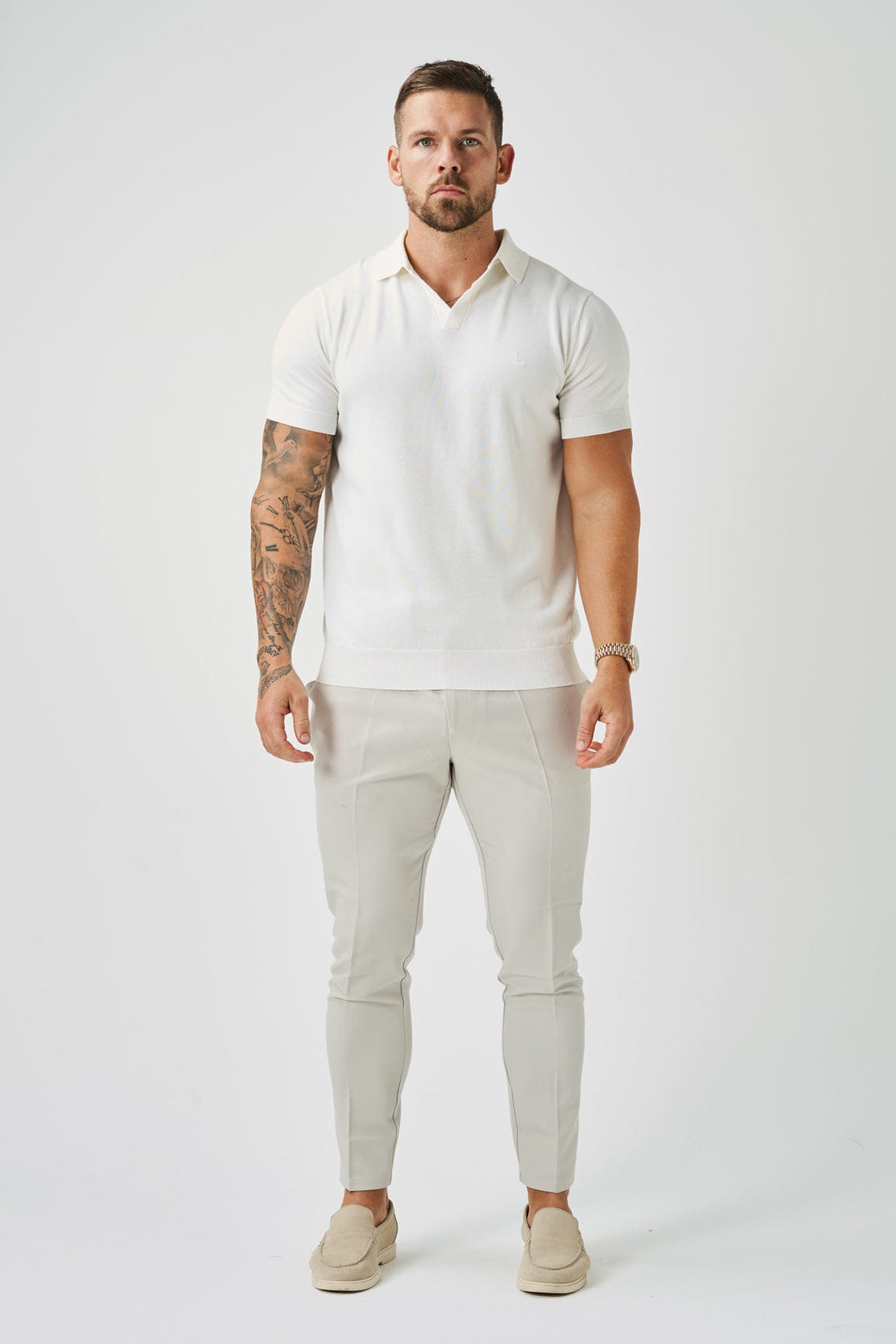 Legend London Polo OPEN COLLAR POLO - OFF WHITE