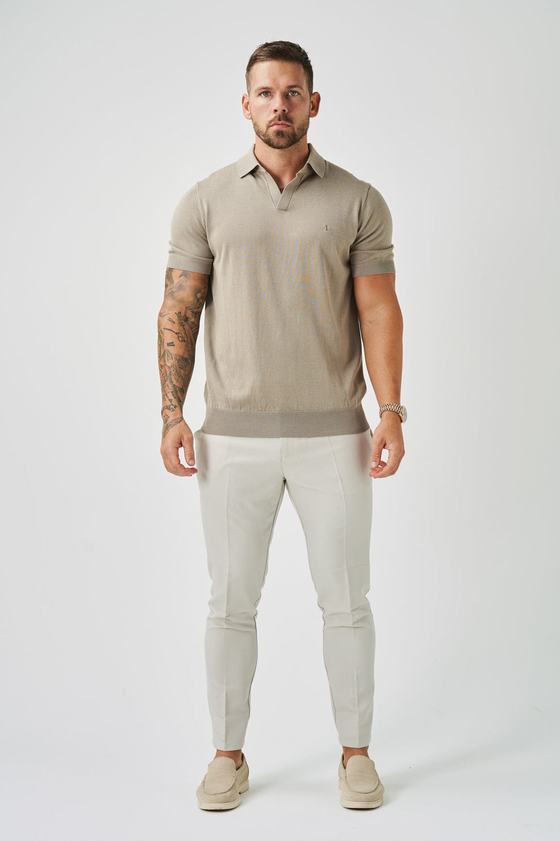 Legend London Polo OPEN COLLAR POLO - TAUPE