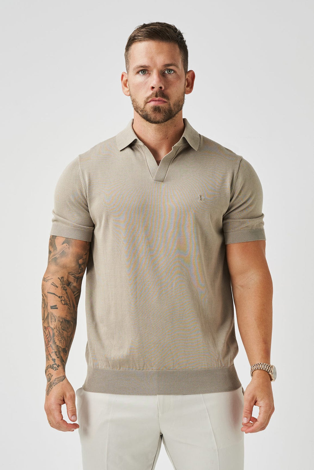 Legend London Polo OPEN COLLAR POLO - TAUPE