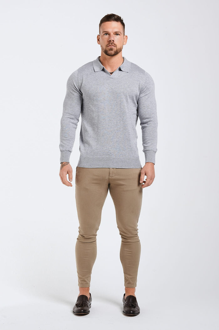 SPREAD COLLAR POLO - GREY MARL