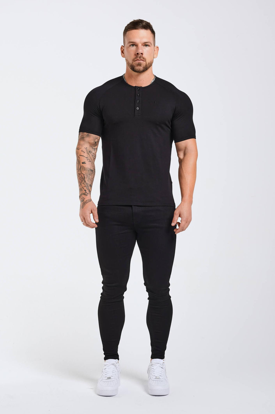 Legend London T-SHIRT BUTTON FRONT HENLEY TOP - BLACK