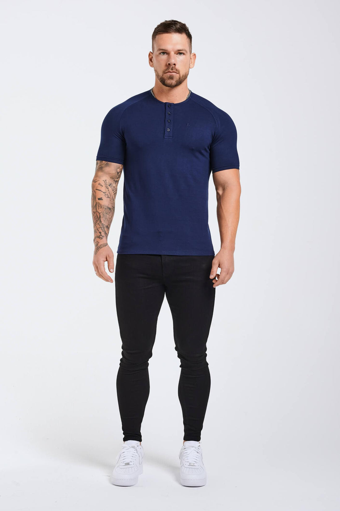 Legend London T-SHIRT BUTTON FRONT HENLEY TOP - NAVY