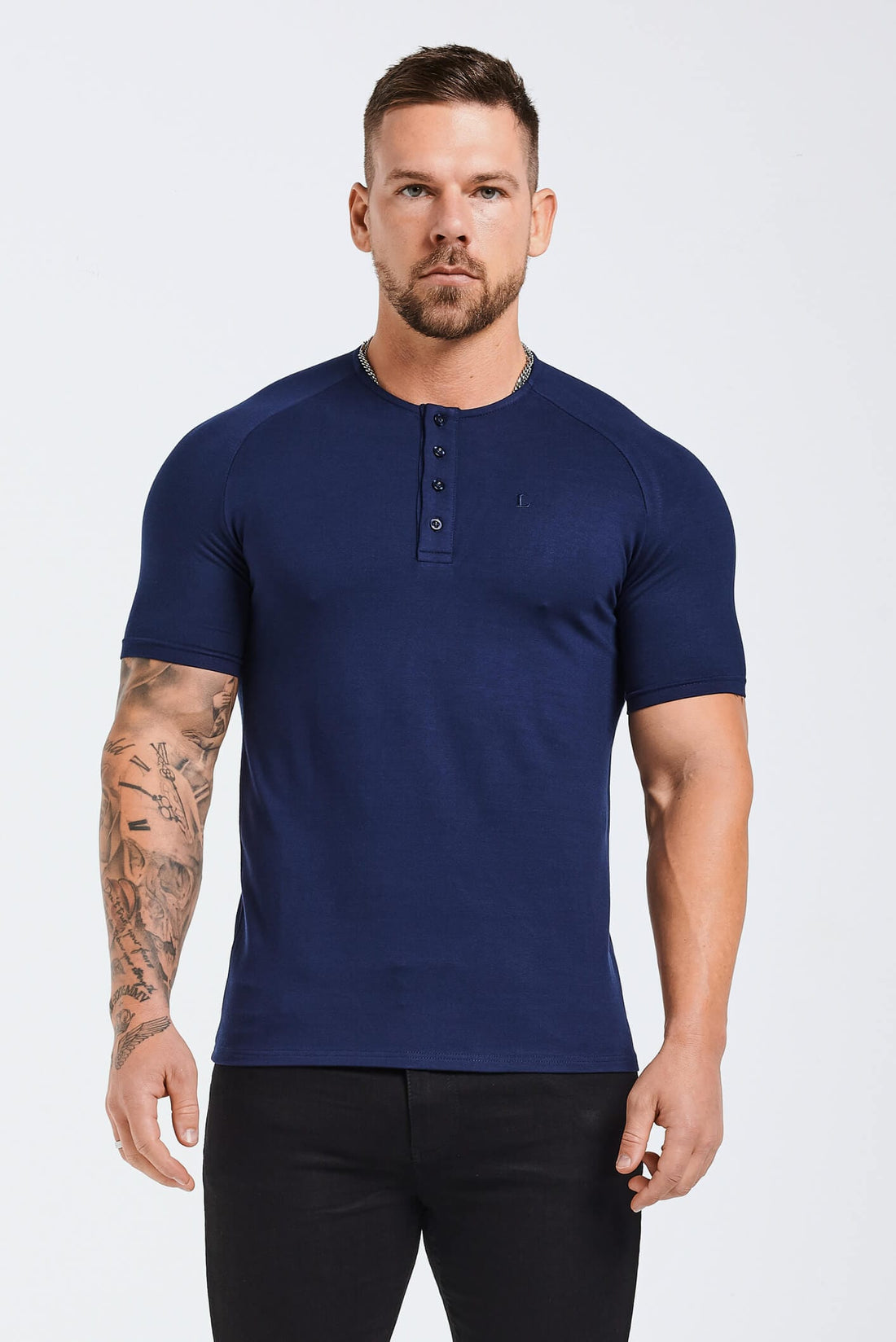 Legend London T-SHIRT BUTTON FRONT HENLEY TOP - NAVY