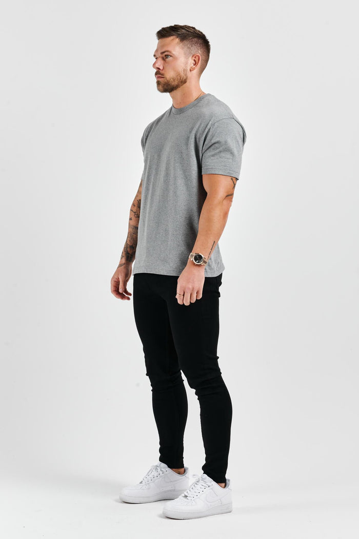 LEGEND* BASICS T-SHIRT MIT MUSCLE-FIT – DUNKELGRAU MELIERT