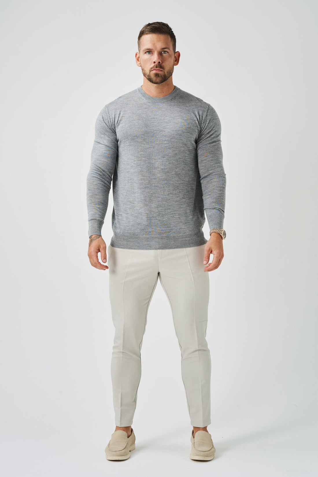 Legend London T-SHIRT LONG SLEEVE KNIT - GREY MARL