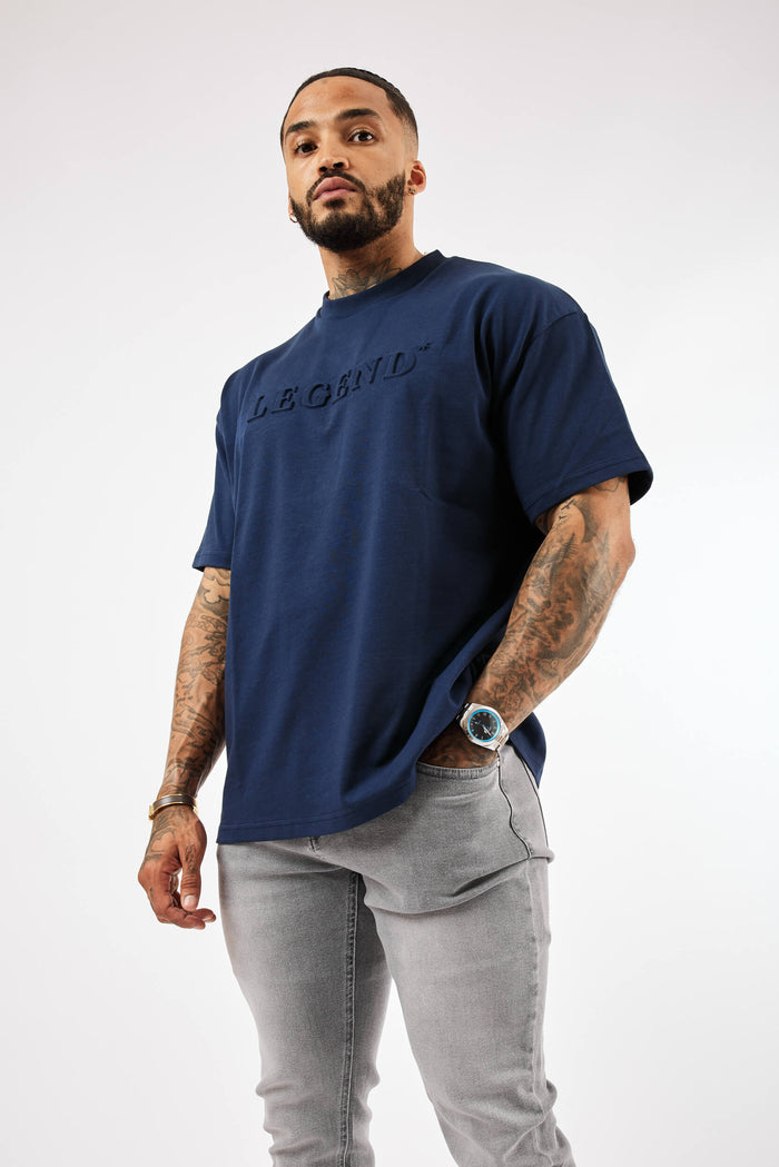 CAMISETA OVERSIZE CON LOGO 3D - MARINO