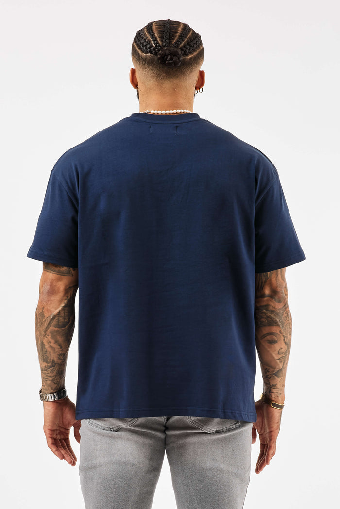 CAMISETA OVERSIZE CON LOGO 3D - MARINO