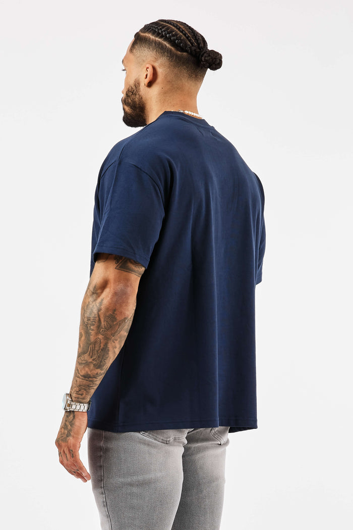 CAMISETA OVERSIZE CON LOGO 3D - MARINO