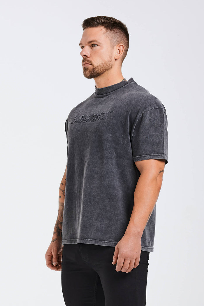 CAMISETA OVERSIZE CON LOGO 3D - GRIS LAVADO