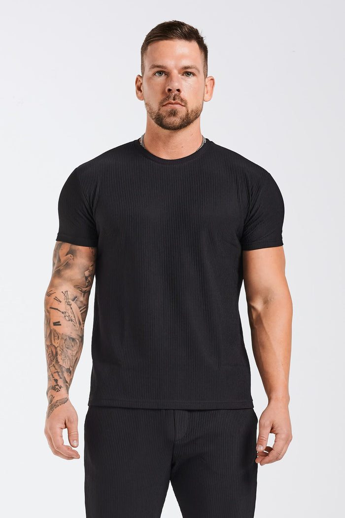 plissiertes T-Shirt – Schwarz