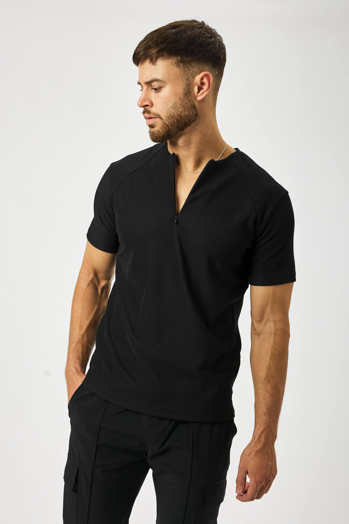 GERIBDE HENLEY TOP - ZWART