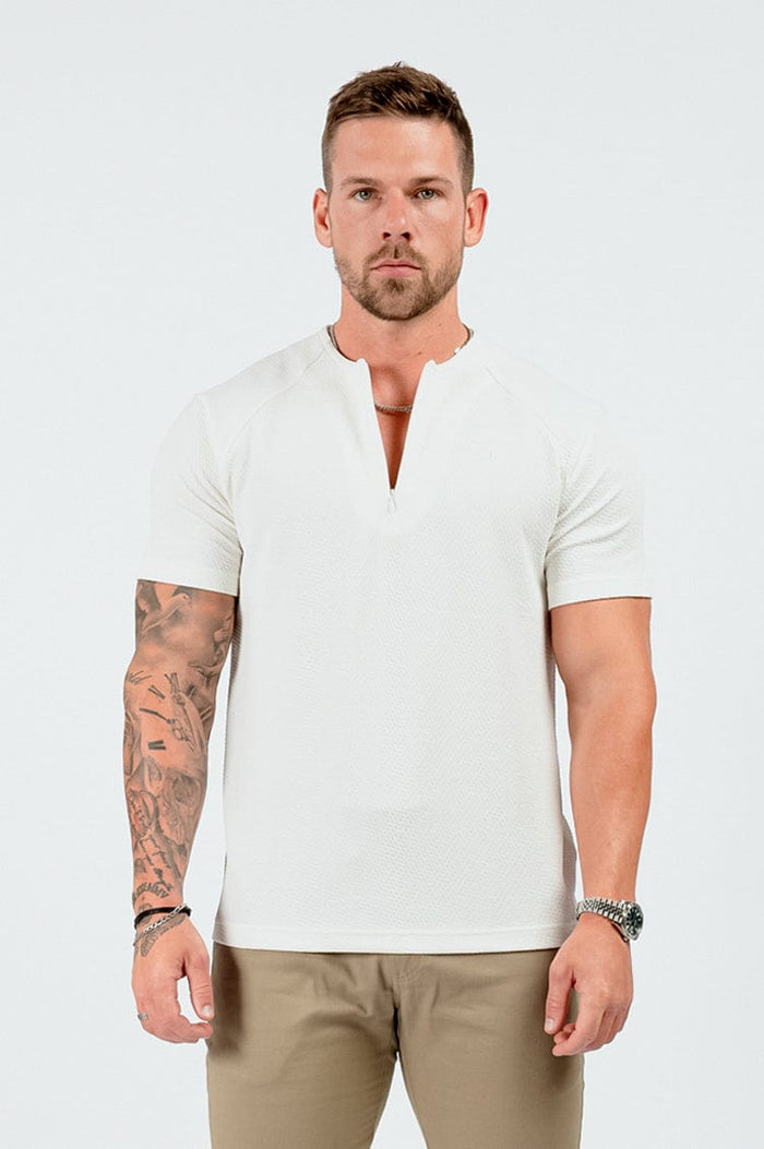 STRUKTURIERTES HENLEY-TOP – WEISS