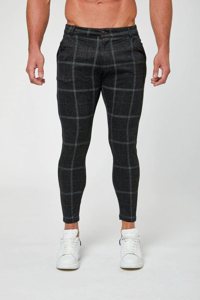 CHECKERED STRETCH TROUSERS - BLACK