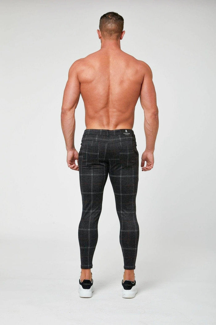 CHECKERED STRETCH TROUSERS - BLACK