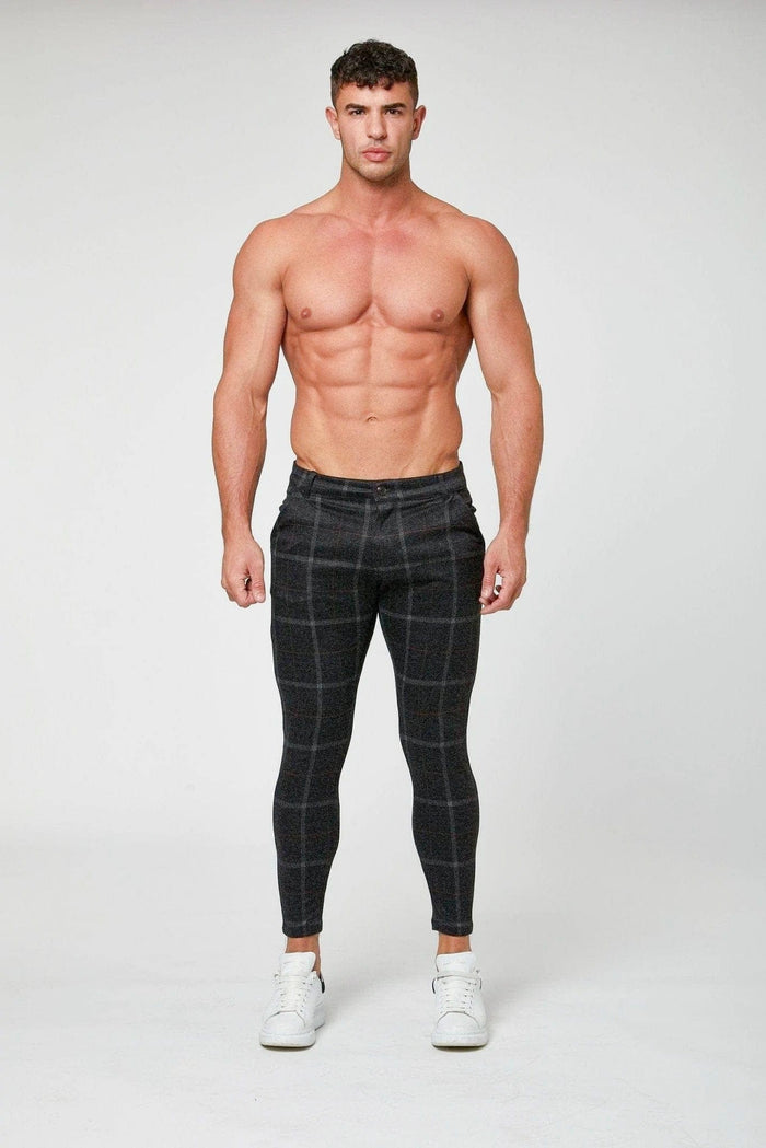 CHECKERED STRETCH TROUSERS - BLACK