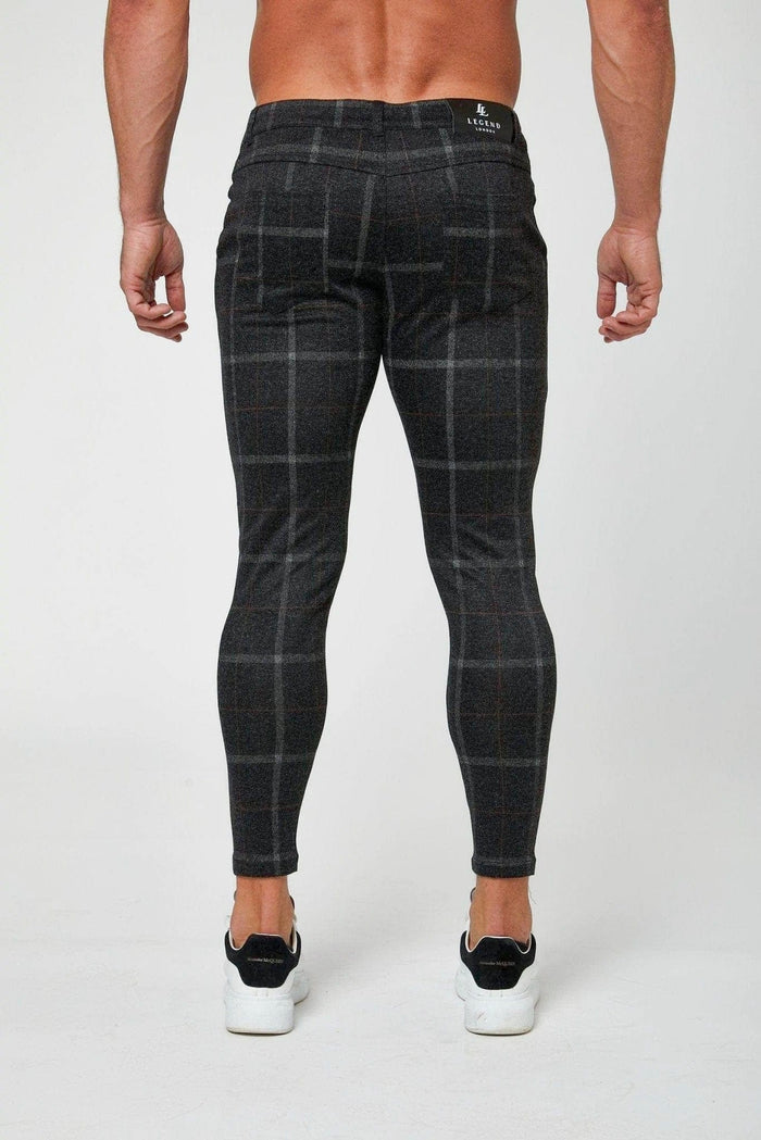 CHECKERED STRETCH TROUSERS - BLACK