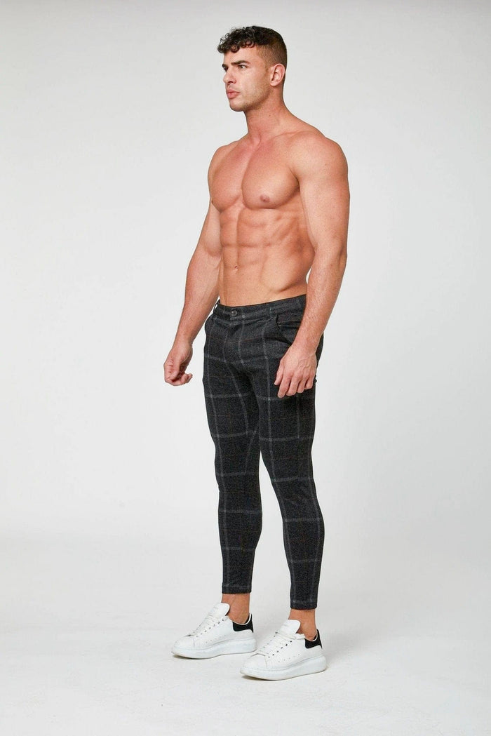 CHECKERED STRETCH TROUSERS - BLACK