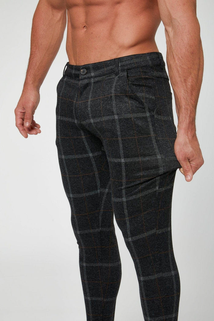 CHECKERED STRETCH TROUSERS - BLACK