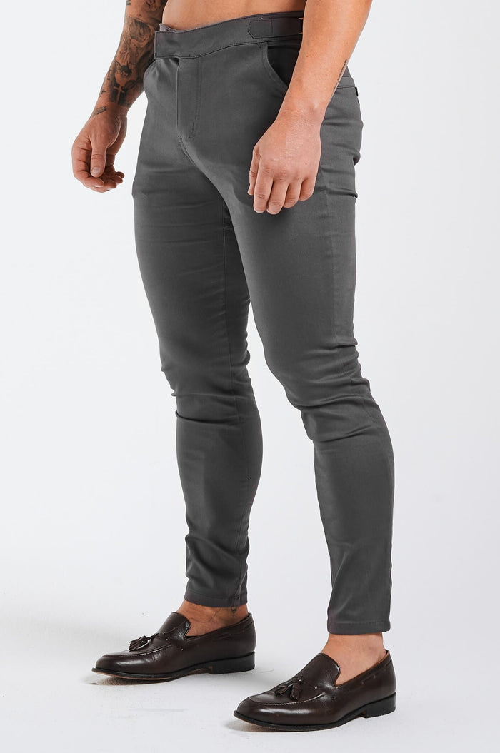 SLIM FIT BROEK MET HOGE TAILLE - DONKERGRIJS