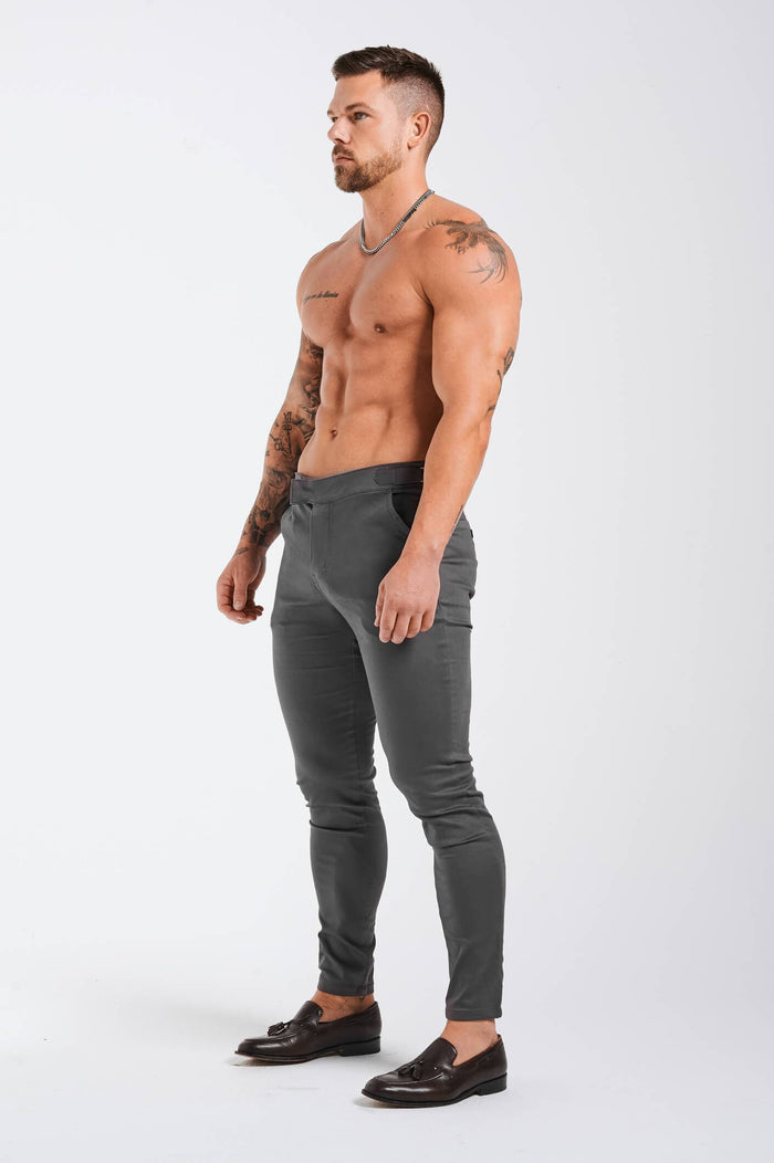 SLIM FIT HIGH WAIST TROUSER - DARK GREY