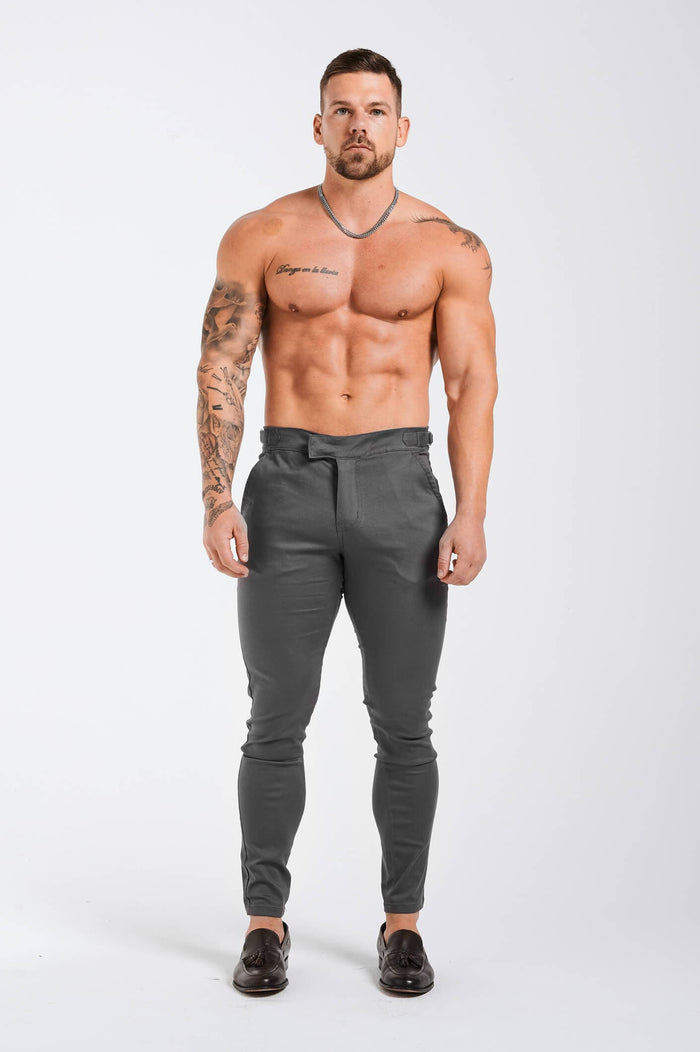 SLIM FIT HIGH WAIST TROUSER - DARK GREY