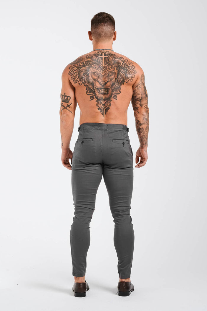 SLIM FIT BROEK MET HOGE TAILLE - DONKERGRIJS