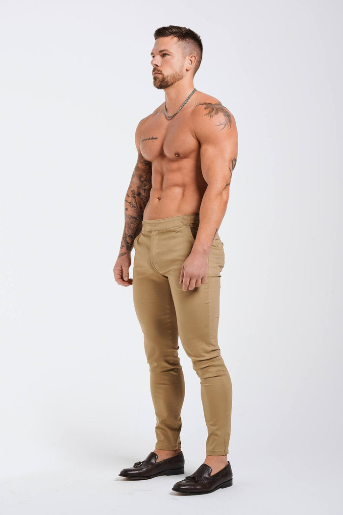 SLIM FIT BROEK MET HOGE TAILLE - TAUPE