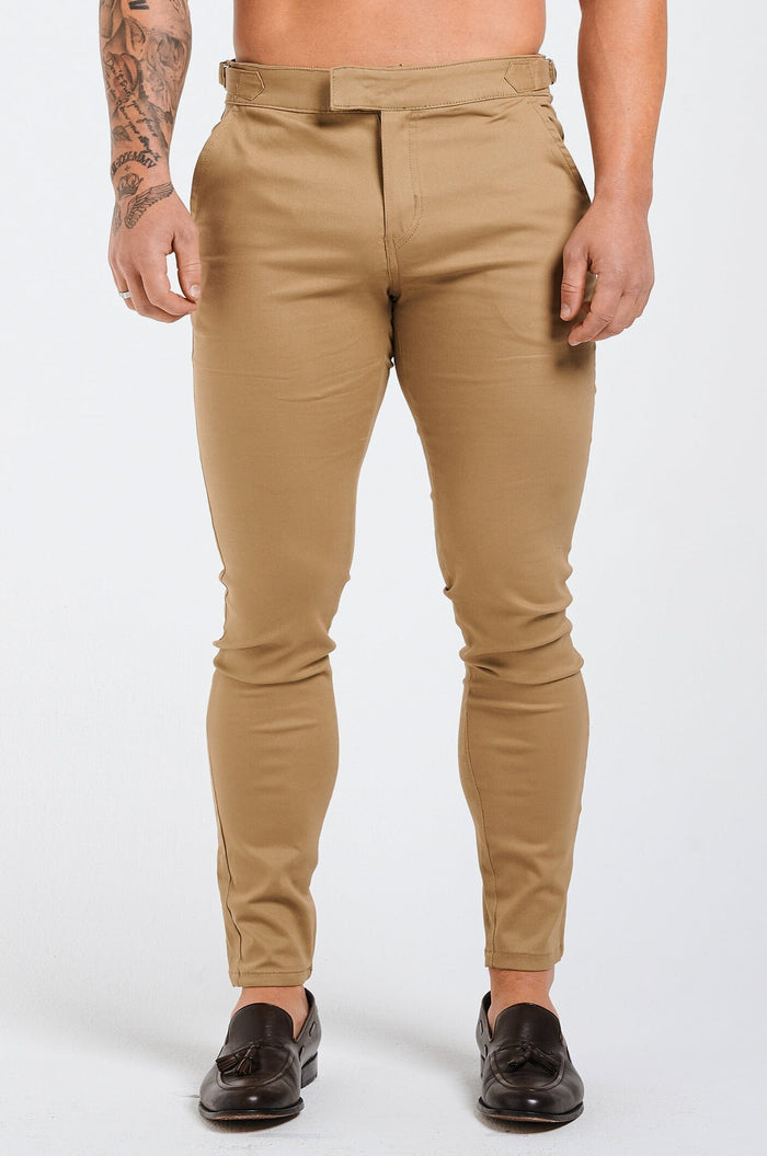 SLIM FIT BROEK MET HOGE TAILLE - TAUPE