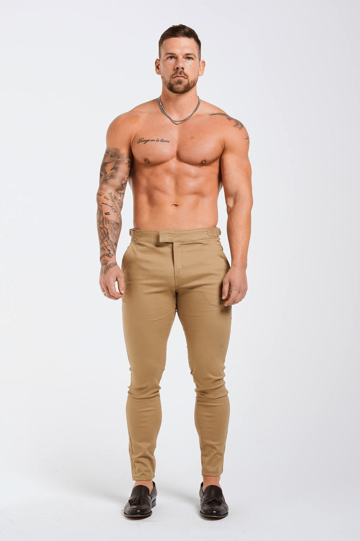 SLIM FIT BROEK MET HOGE TAILLE - TAUPE