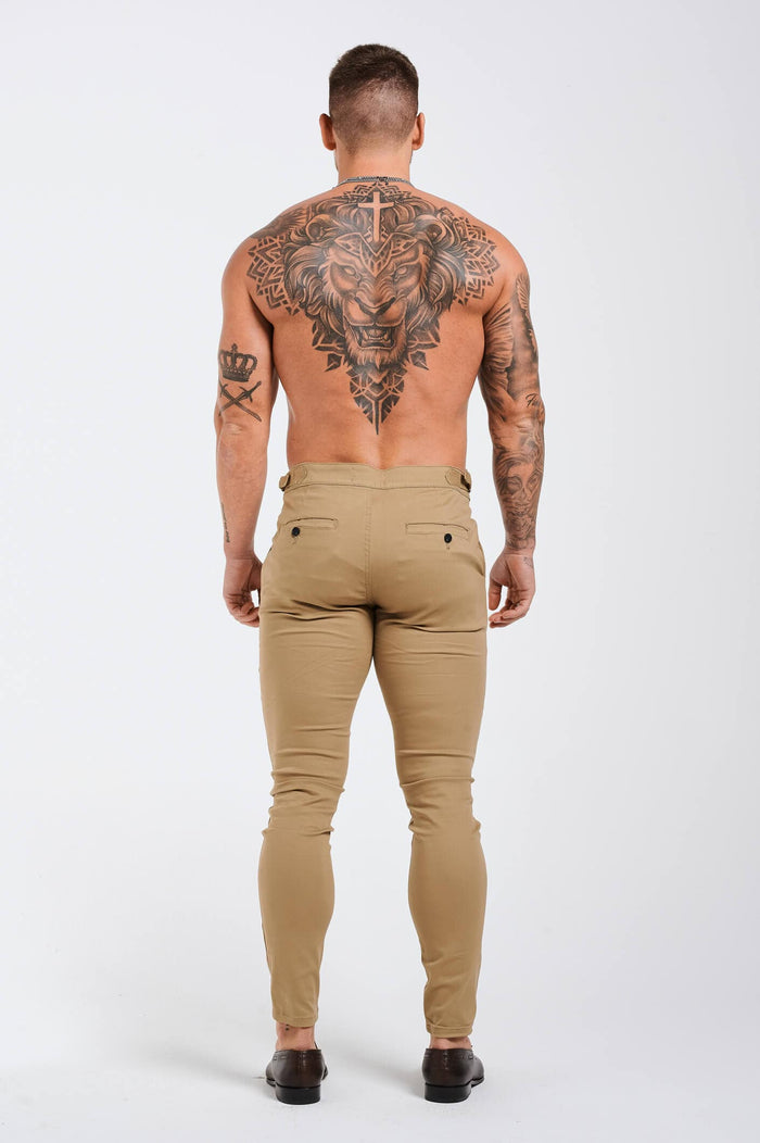 SLIM FIT BROEK MET HOGE TAILLE - TAUPE