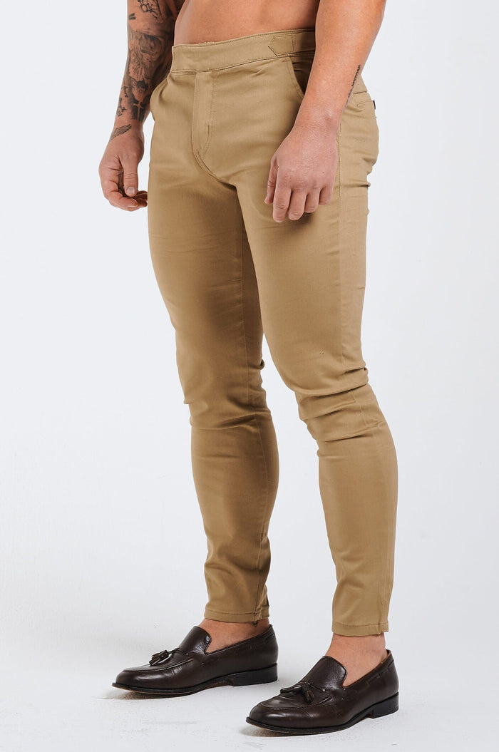 SLIM FIT BROEK MET HOGE TAILLE - TAUPE