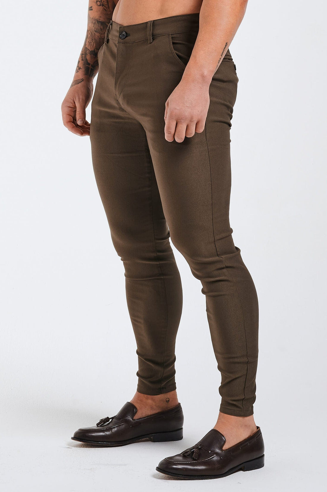 Legend London Trousers - chino FLEX CHINO SLIM FIT - BROWN