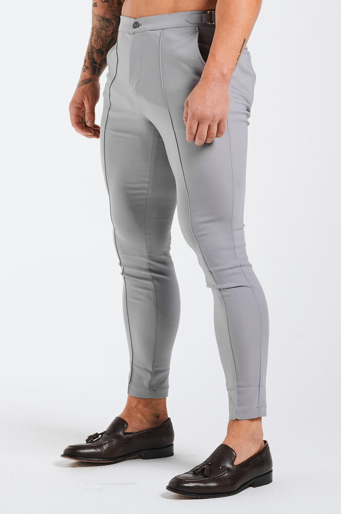 PLAIN STRETCH TROUSER W/SIDE CINCH - CHARCOAL