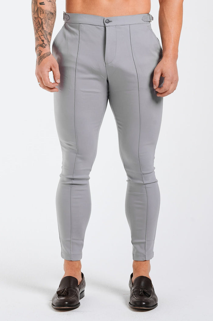 PLAIN STRETCH TROUSER W/SIDE CINCH - CHARCOAL