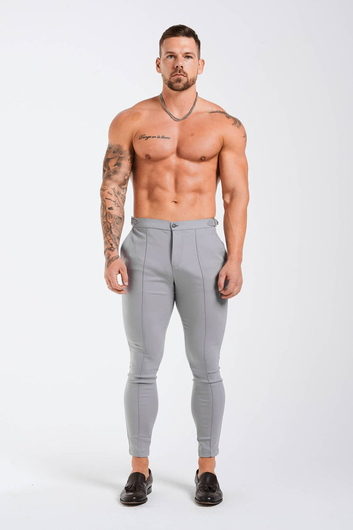 PLAIN STRETCH TROUSER W/SIDE CINCH - CHARCOAL