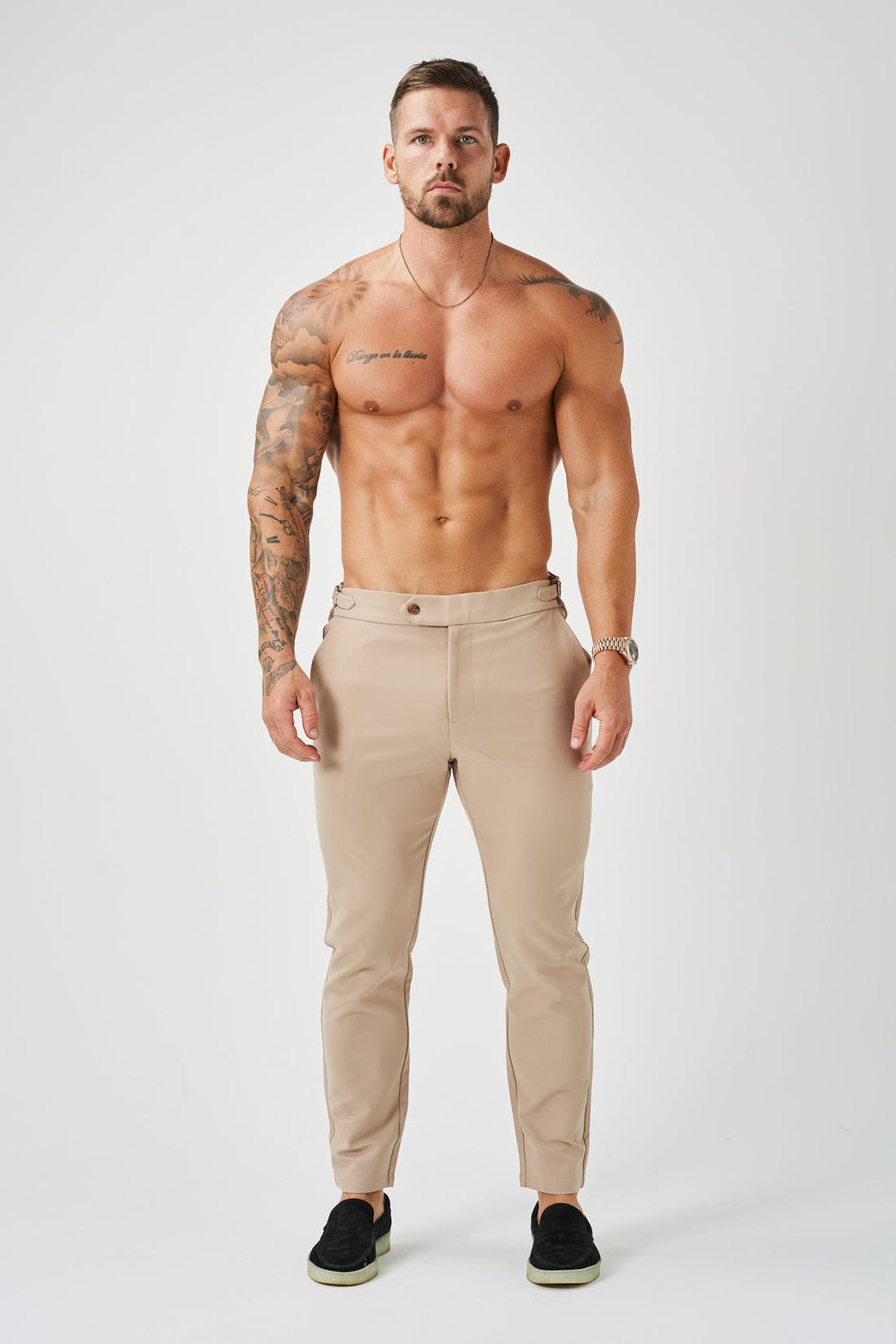 Legend London Trousers - Cinch SLIM FIT PLAIN STRETCH TROUSER W/ SIDE CINCH - BEIGE