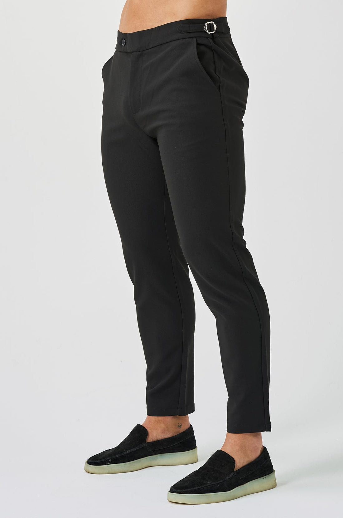 Legend London Trousers - Cinch SLIM FIT PLAIN STRETCH TROUSER W/ SIDE CINCH - BLACK