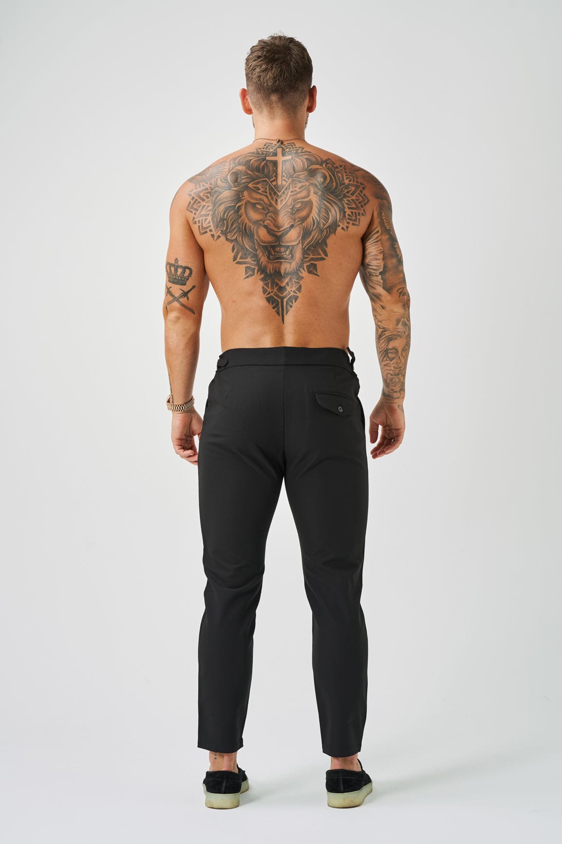 Legend London Trousers - Cinch SLIM FIT PLAIN STRETCH TROUSER W/ SIDE CINCH - BLACK