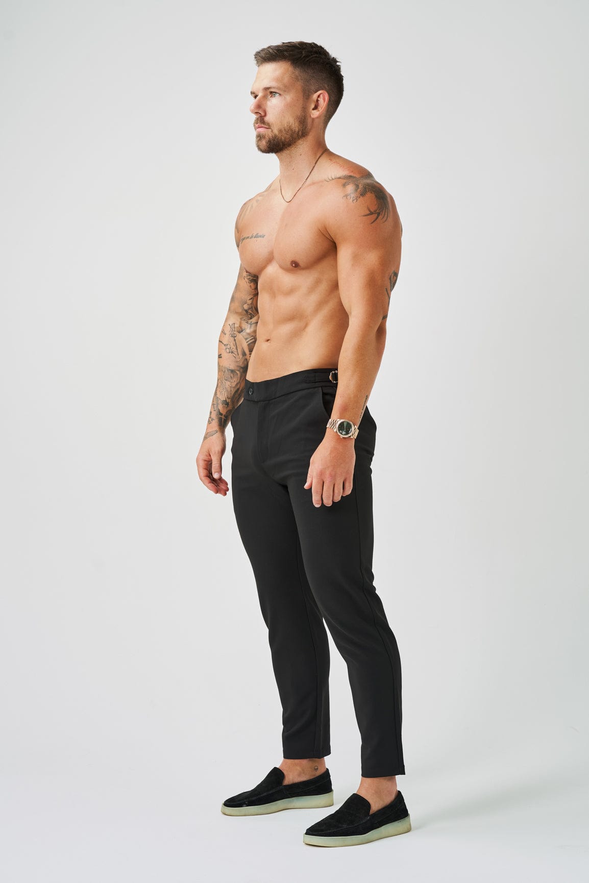 Legend London Trousers - Cinch SLIM FIT PLAIN STRETCH TROUSER W/ SIDE CINCH - BLACK