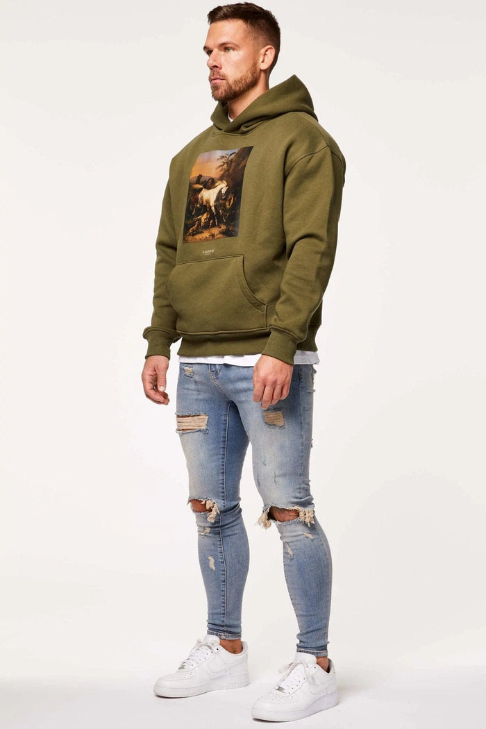 BATTLE PRINT HOODIE - OLIVE GREEN