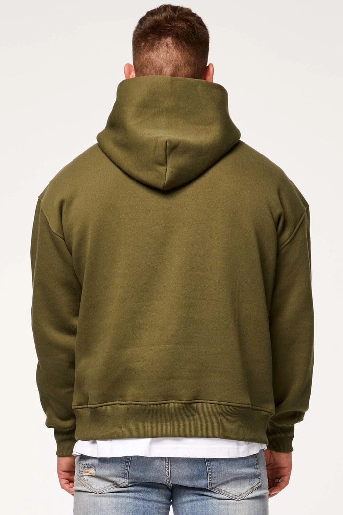 HOODIE MET BATTLEPRINT - OLIJFGROEN