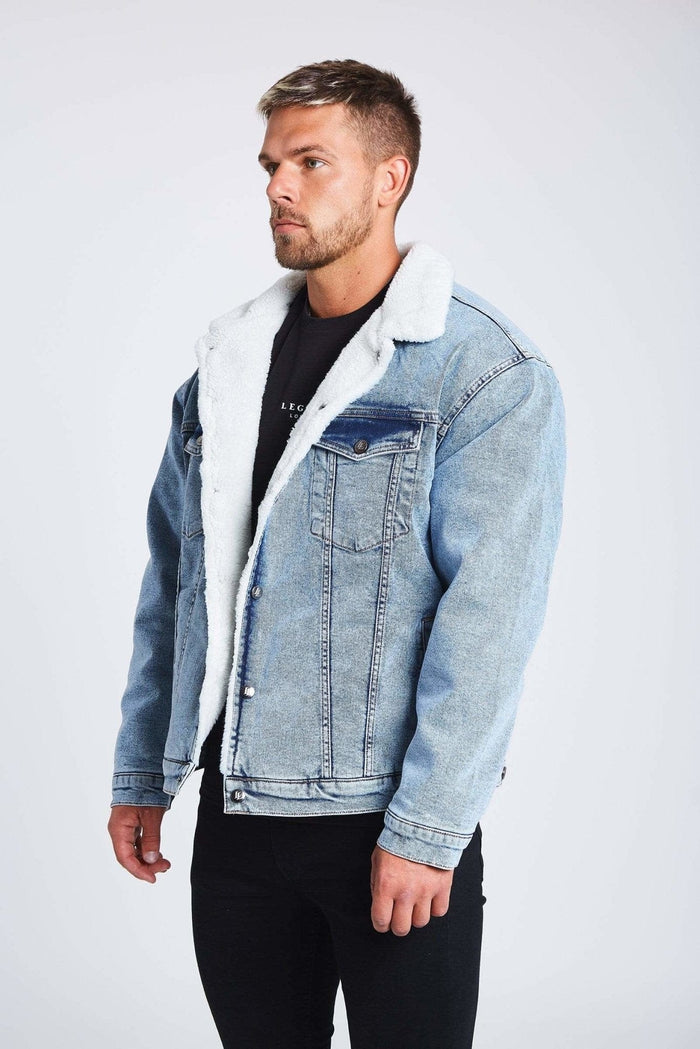 ACID WASHED DENIM JACKET - FAUX FUR LINED